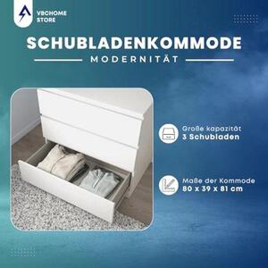 Víceúčelová komoda se 3 zásuvkami – bílá – 80 x 39 x 81 cm – moderní a prostorná