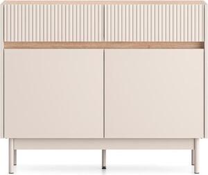 Komoda Dunea, rozměry 104x85x40 cm, 2 dvířka, zásuvka, reliéfní povrch, vhodná do obývacího pokoje, barva: béžová/dub