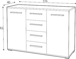 Komoda Lima KM-4 116x82x40 cm komoda do obývacího pokoje dub sonoma/bílá
