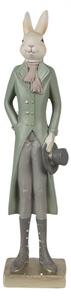 Zeleno-šedá figurka elegantní zajíc ve fraku – 36 cm