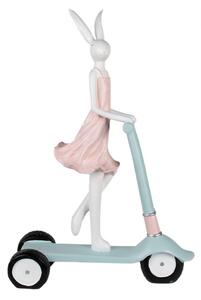 Růžovomodrá velikonoční figurka zaječice na koloběžce – 62 cm