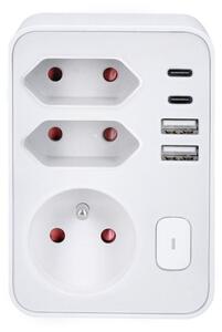 Solight P109PD20 - Rozbočovací zásuvka 1x16A+2x 2,5A s 2xUSB A+C nabíječkou bílá