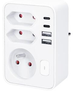 Solight P109PD20 - Rozbočovací zásuvka 1x16A+2x 2,5A s 2xUSB A+C nabíječkou bílá