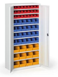 Skříň s plastovými boxy BASIC - 1800 x 400 x 920 mm, 24xA/24xB/12xC, šedá/šedé dveře