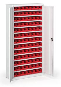 Skříň s plastovými boxy BASIC - 1800 x 400 x 920 mm, 104xA, šedá/šedé dveře