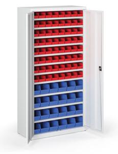 Skříň s plastovými boxy BASIC - 1800 x 400 x 920 mm, 64xA/24xB, šedá/šedé dveře