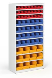 Regál s plastovými boxy BASIC se zadní stěnou - 1800 x 400 x 920 mm, 24xA,24xB,12xC