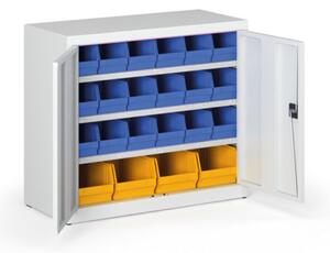 Skříň s plastovými boxy BASIC - 800 x 400 x 920 mm, 18xB/4xC, šedá/šedé dveře