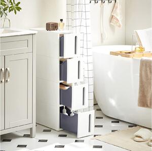 Songmics Úzký plastový regál na kolečkách se 4 zásuvkami – 45 × 17 × 84 cm