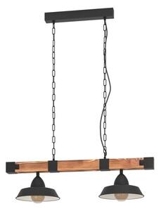 Eglo 44085 OLDBURY - Závěsný retro dvouramenný lustr + Dárek 2x LED retro žárovka (Svítidlo s dřevěnou lištou na řetězu 2 x E27)