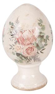 Keramické vejce na podstavci růže a eukalyptus Vintage Rose M – 12x19 cm