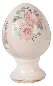 Keramické vejce na podstavci růže a eukalyptus Vintage Rose S – 9x14 cm