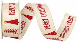 Stuha vánoční COTTON CHRISTMAS JOY CREAM krémová 25mm x 3m (5,-Kč/m)