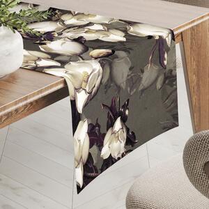 Biante Sametový běhoun na stůl Tamara TMR-034 Květy gardénie na hnědošedém 20x120 cm