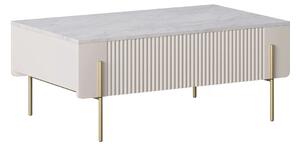Konferenční stolek se zásuvkami Malmi 100 cm - kašmír / crema bianca / zlaté nožky
