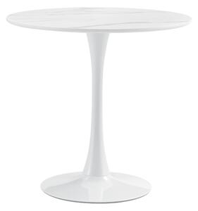 KONDELA Jídelní stůl, světlý mramor/bílá, průměr 80 cm, LORIAN