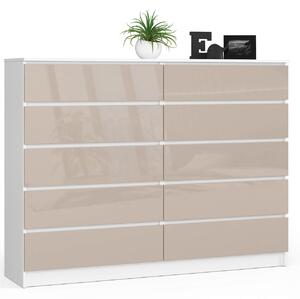 Ak furniture Komoda Kuba 160 cm 10 šuplíků bílá/cappuccino