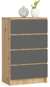 Ak furniture Komoda Kuba 60 cm - 4 šuplíky dub artisan/grafitová
