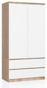 Ak furniture Šatní skříň Star 90 cm dub sonoma/bílá