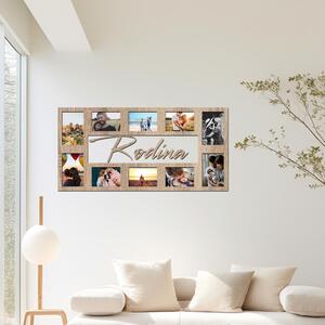 Dřevo života | Dřevěný fotorámček na zeď RODINA | Barva: Bílá | Rozměry (cm): 74x36