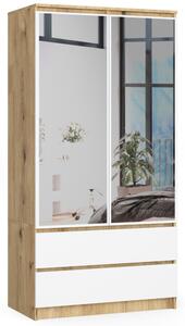 Ak furniture Šatní skříň Tesi S90 se dvěma zrcadly dub artisan/bílá