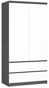 Ak furniture Šatní skříň CLP S 90 cm 2 dveře 2 zásuvky grafitově šedá/bílá
