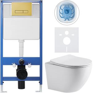 Kompletní WC set Profi/Cesso - bílá lesklá - WC tlačítko Slim/Zlatá - předstěnová instalace - 49x36 cm - 367254