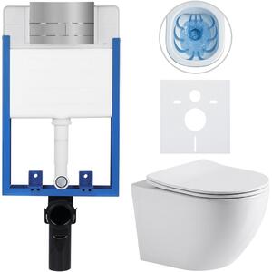 Kompletní WC set Profi/Cesso - bílá lesklá - WC tlačítko Line/Nerez - pro zazdění - 49x36 cm - 8050BD84242