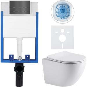 Kompletní WC set Profi/Cesso - bílá lesklá - WC tlačítko Line/Tmavě šedá - pro zazdění - 49x36 cm
