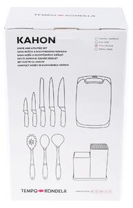 TEMPO-KONDELA KAHON, sada nožů a kuchyňského nářadí, set 10 ks, ve stojanu, bílá