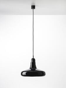 Brokis PC00911_017 Shadows XL, závěsné svítidlo z foukaného skla, lesklé černé sklo/ černý dub/ černý kabel, 5W LED, prům. 39,5cm