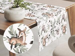Biante Dětský bavlněný běhoun na stůl Sandra SA-455 Koloušci zajíčci a veverky na bílém 35x120 cm