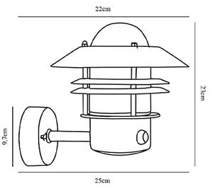 Nordlux 25031030 Blokhus Up Sensor, venkovní nástěnné svítidlo v severském designu se senzorem, 1xE27 max 60W, měď, výška 23cm, IP54