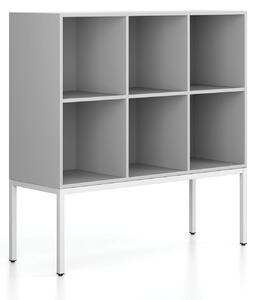 Regál FRAME, nízký, s bílou podnoží, 1299 x 450 x 1331 mm, šedá