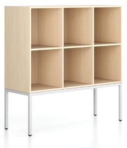Regál FRAME, nízký, s bílou podnoží, 1299 x 450 x 1331 mm, bříza