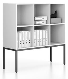 Regál FRAME, nízký, s černou podnoží, 1299 x 450 x 1331 mm, bílá