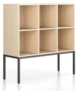 Regál FRAME, nízký, s černou podnoží, 1299 x 450 x 1331 mm, bříza
