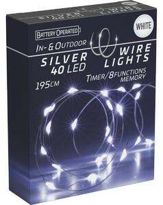 Světelný drát s časovačem Silver lights 40 LED, studená bílá, 195 cm