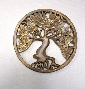 Závěsná dekorace Strom života kvetoucí, zlatý,exotické dřevo 30 cm, ruční práce