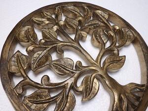 Závěsná dekorace Strom života, zlatý, 30 cm, dřevo, ruční práce