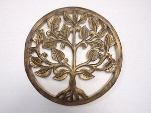 Závěsná dekorace Strom života, zlatý, 30 cm, dřevo, ruční práce