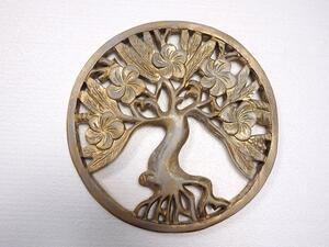 Závěsná dekorace Strom života kvetoucí, zlatý,exotické dřevo 30 cm, ruční práce