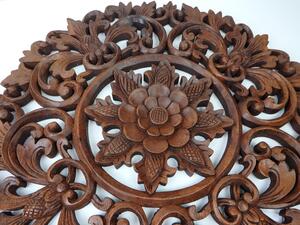 Nástěnná dekorace MANDALA LOTOS hnědá, 50 cm, exotické dřevo, ruční práce