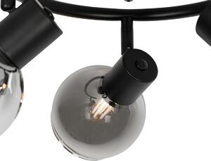 Stropní svítidlo ve stylu Art Deco černé s kouřovým sklem 3-světelné kulaté - Vidro