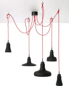 Brokis PC00891_080 Shadows set free, závěsné svítidlo z foukaného skla, matné černé sklo - černý dub - červený kabel, 5x5W LED GU10 dim