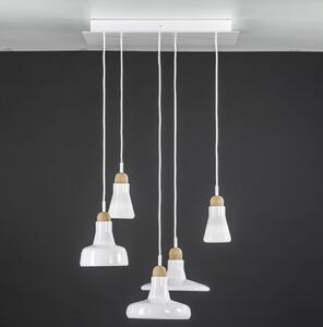 Brokis PC00931_040 Shadows set rectangular small, závěsné svítidlo z foukaného skla, leskle bílé sklo/voskovaný dub/bílý kabel, 5x5W LED, 60x36cm