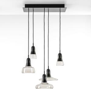Brokis PC00931_027 Shadows set rectangular small, závěsné svítidlo z foukaného skla, kouřové šedé sklo/černý dub/černý kabel, 5x5W LED, 60x36cm
