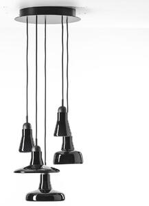 Brokis PC00929_030 Shadows set ring canopy, závěsné svítidlo z foukaného skla, lesklé černé sklo - černý dub - černý kabel, 5x5W LED 2700K dim, prům. 40cm