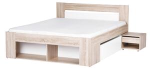 Manželská postel 160 cm Melinne 09 (dub sonoma 3D + bílá) (s úl. prostorem a noč. stolky). 1068192