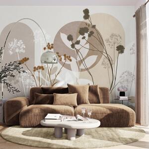 Fototapety Botanická a minimalistická kompozice ze sušených květin a listů s abstraktními, Fototapety 3D, Fototapety 3d květiny, w09906 : uwalls.cz